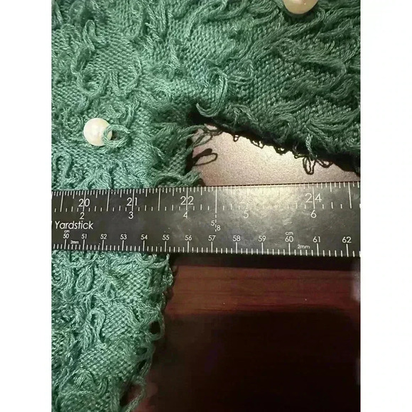 Mighty Fine Womens XL Loop Knit Green Pearl Cropped Cardigan Sweater Preppy‎ - Picture 9 of 10